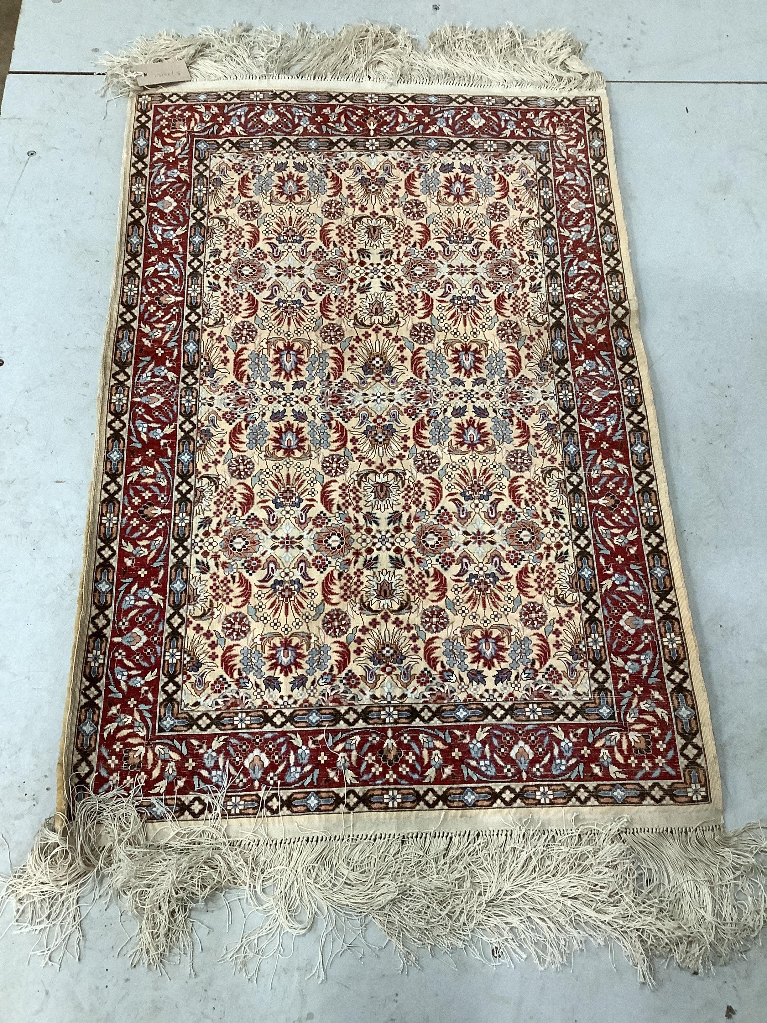 A North West Persian part silk mat, 94 x 62cm